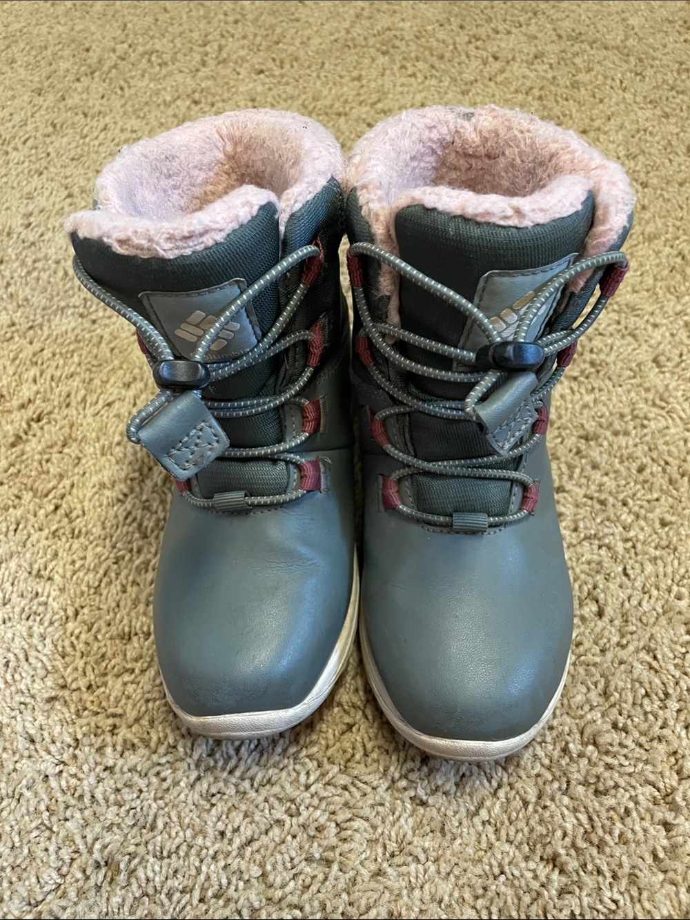 Columbia Kids Grey Boots with Pink Faux-Fur Lining